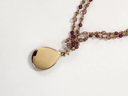 Vintage Monet Purple Goldtone Glass Beaded 2 Strand Pendant Necklace Boho - Picture 5 of 6