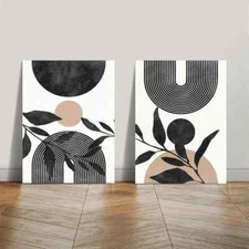 Set of 2 Black, White, And Beige Geometric Shapes Wall Art Canvas Unframed