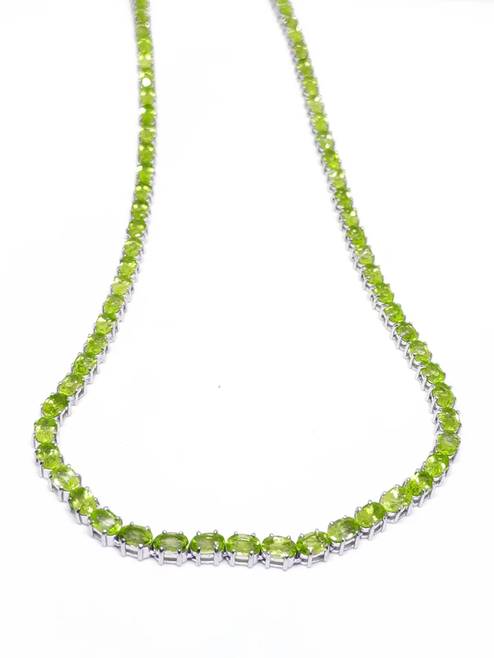 Peridot Tennis Necklace Oval Chain Sterling Silver Peridot Chain - Image 4 of 4
