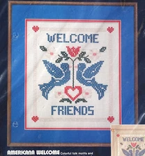 Americana Welcome, Net Darning Lace Kit, Dimensions 4801, Folk Motifs, Friends
