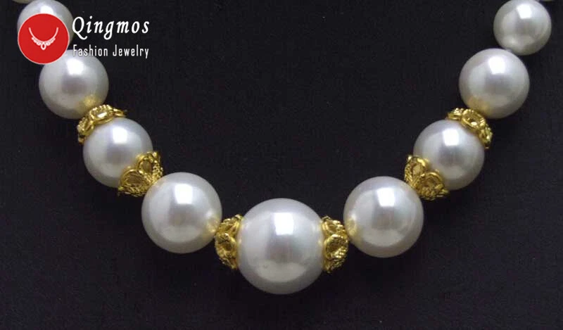 Модное круглое ожерелье с белым морским жемчугом 6-16 мм для женщин чокеры ювелирные изделия 17 дюймов - Изображение 3 из 4