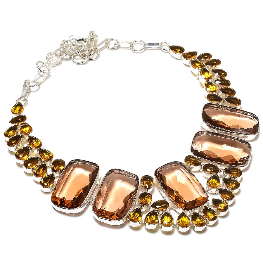 Morganite Citrine Sterling Silver Necklace 18 Inch F987-image