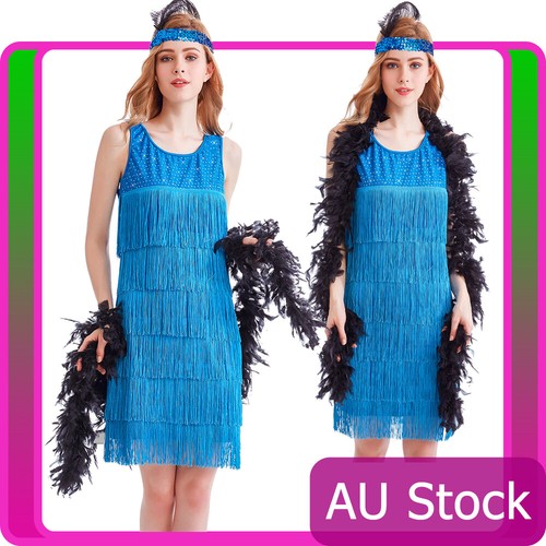 Ladies 20s 1920s Blue Costume 