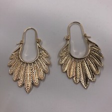 Gold Tone Feathers Dangle Pierced Earrings