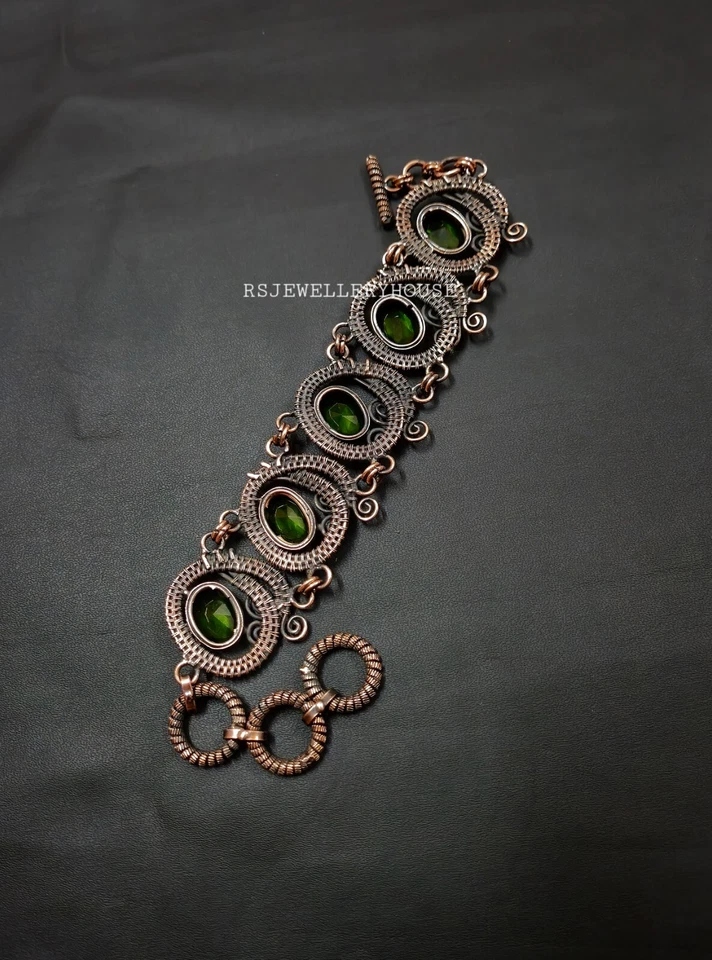 Pulsera Joyería Cobre Peridoto Facetado Piedras Preciosas Alambre Envuelto Pulsera Regalo Foto 4 de 4