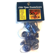 Dollhouse Blue Enamel Splatterware 16 Piece Kitchen Miniature Olde Thyme NOS