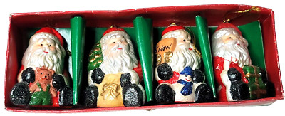 Holiday Style Porcelain Christmas Ornament Santa 4 Piece New Glitter Presents