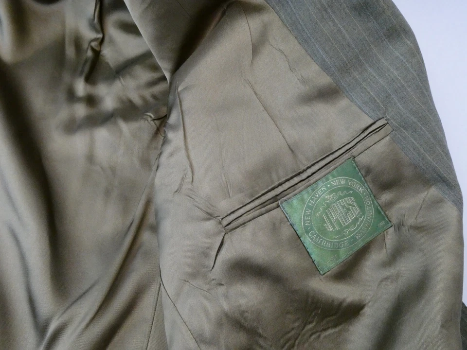 Terno masculino sob medida personalizado listrado cinza J. Calças jaqueta Press Cambridge - Imagem 4 de 4