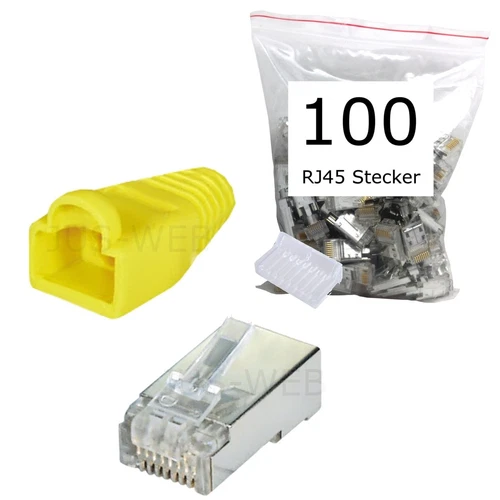 100x CAT5e RJ45 Stecker geschirmt Modular Crimp 8P8C LAN Netzwerk 100 Stück gelb