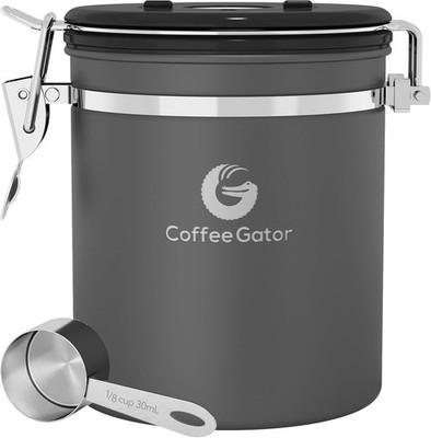 Coffee Gator Stainless Steel Canister - Medium 16oz, Gray Coffee Grounds and ...