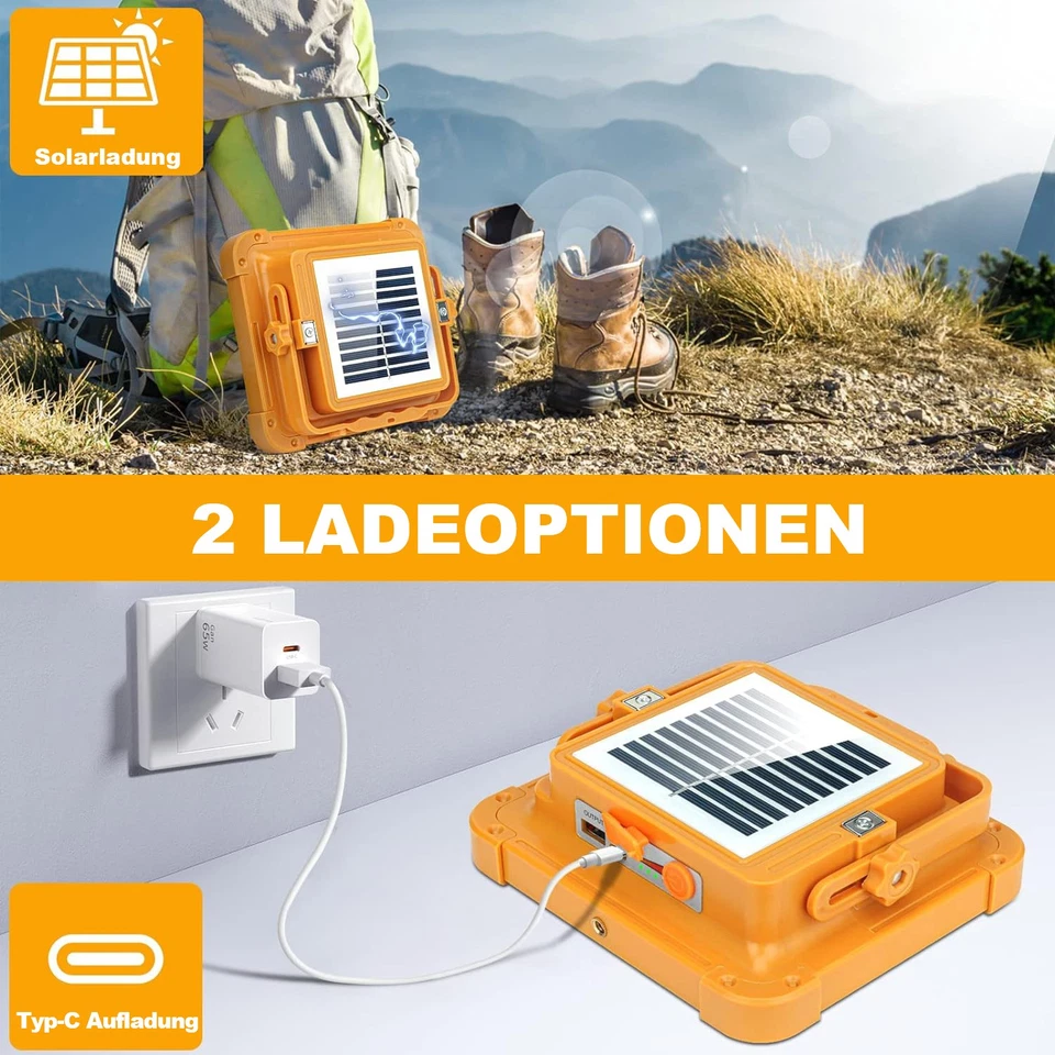 264 LED Solar Arbeitsleuchte Akku Aufladbar Baustrahler Flutlicht Werkstattlampe - Bild 4 von 4