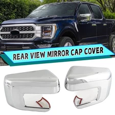 2X Chrome Side Mirror Covers Overlay With Turn Signal For 2021+ Ford F150 F-150