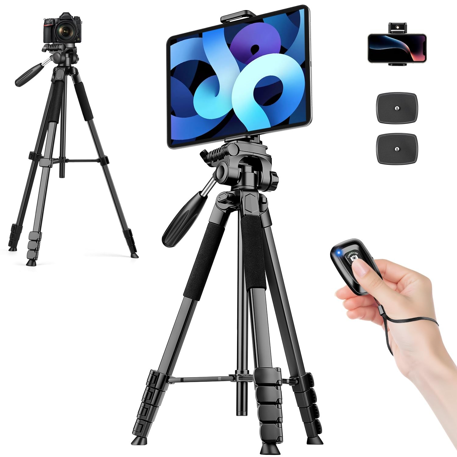 Trépied appareil photo et smartphone 173cm en aluminium léger noir
