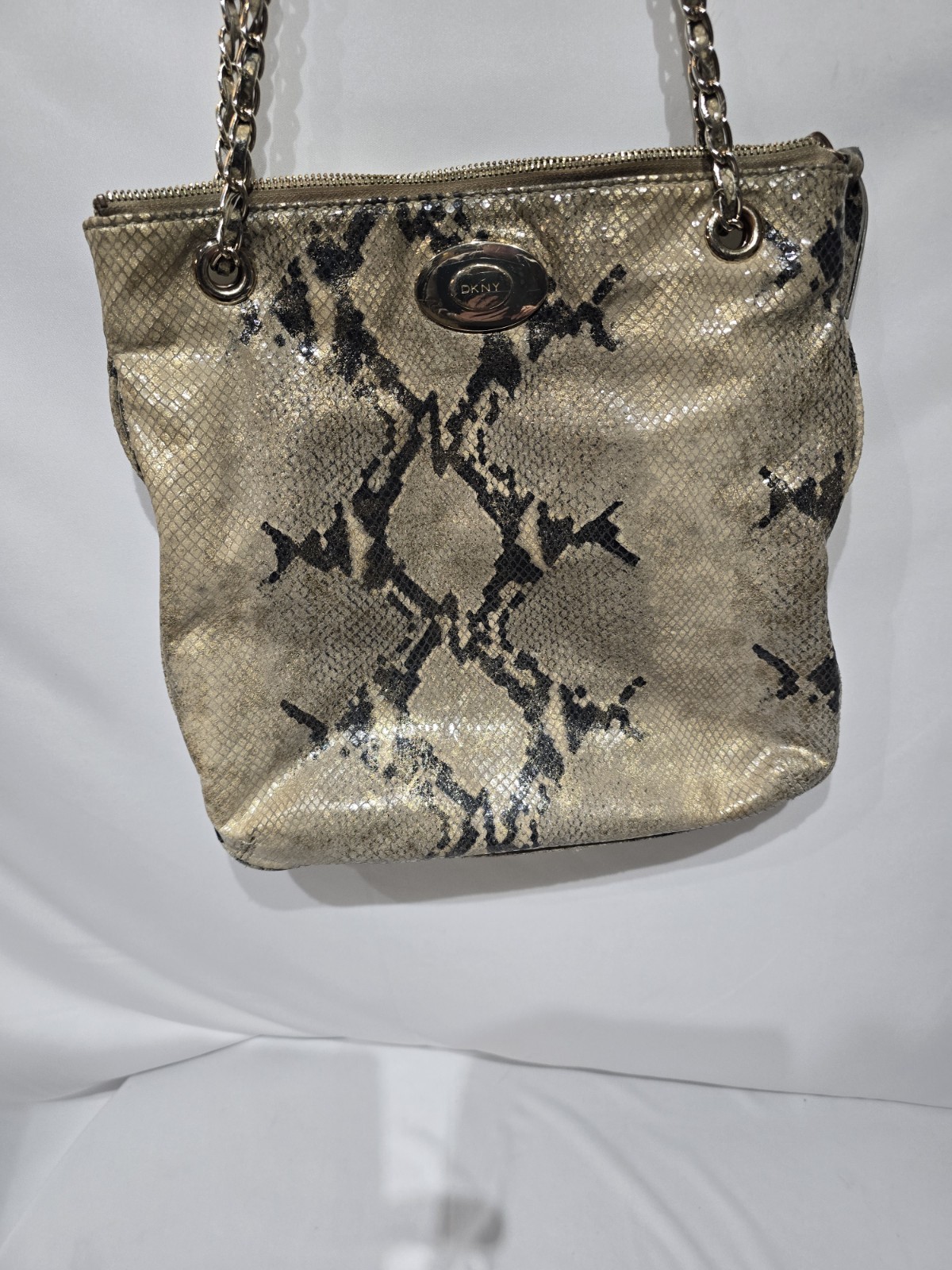 Dkny Leather Python Print Pouch Handbag Zip Top I… - image 1
