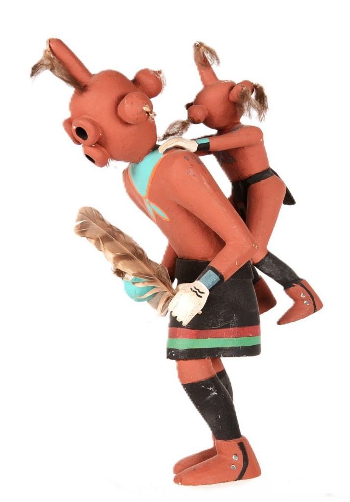 Hopi Kachina 2 Piggyback Kooyemsi or Mudhead Dolls ca 1960-1970