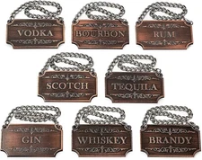 Decanter Tags Copper Set of 8 for Alcohol - - Bottle - Whiskey, Scotch, Bourb...