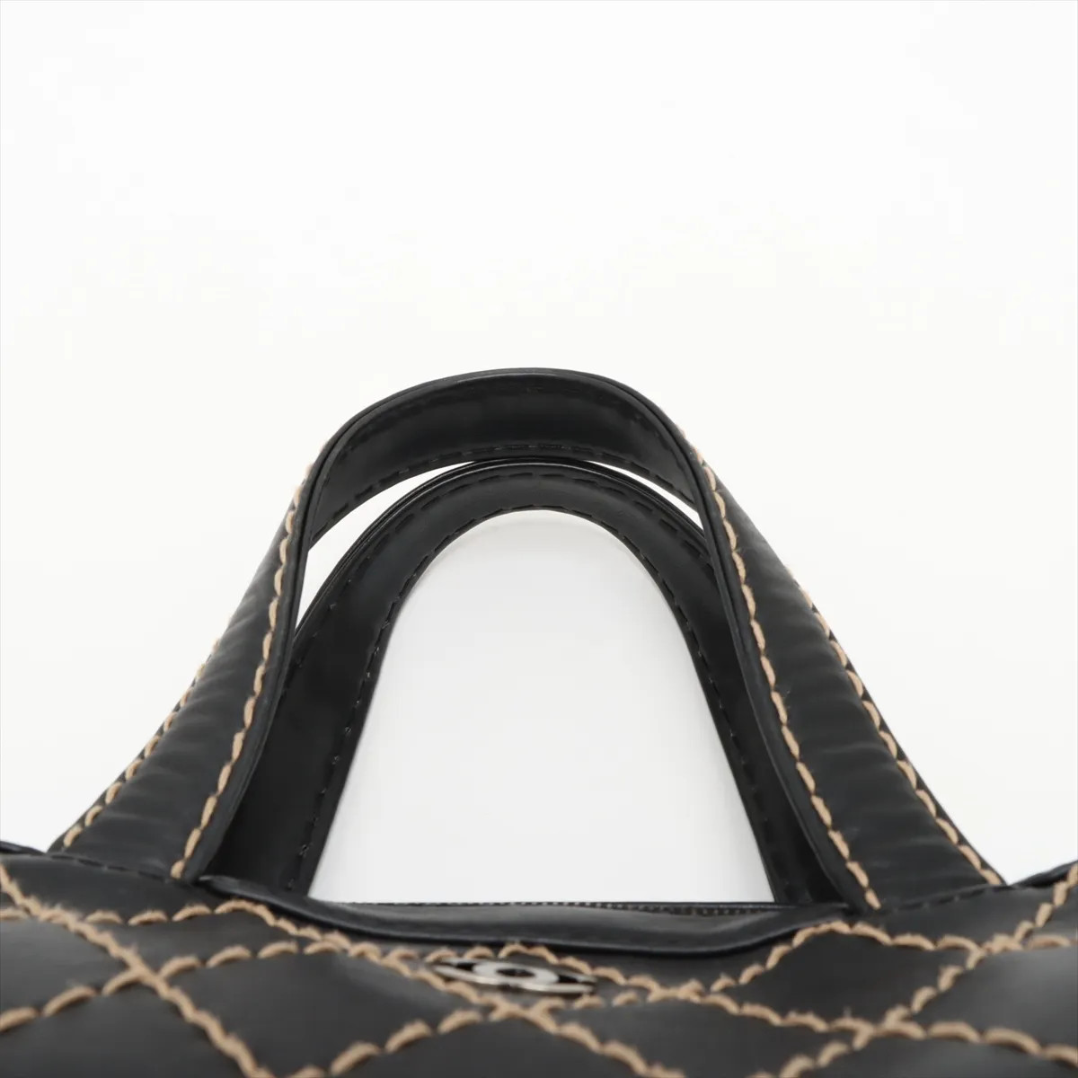 Chanel Wild Stitch Leather Hand bag Black Gold Metal
