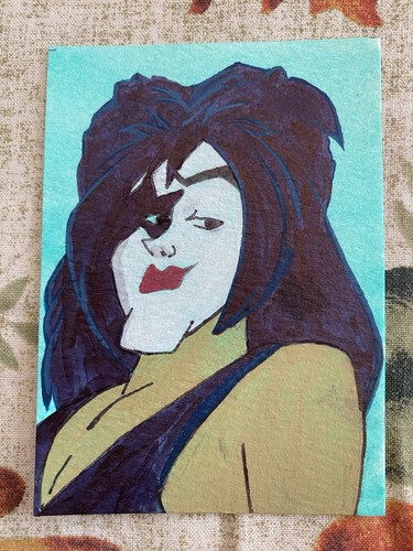 Kiss Band Manner Cartoon Signed MMW Hand Painted ACEO Card acrylic Size 2.5x3.5