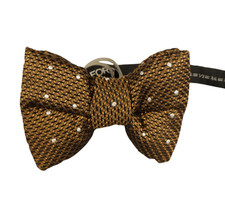 NWT TOM FORD Textured Brown w White Polka Pre-Tied Silk Bow Tie ITALY 4 "x 3"