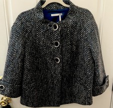 Classiques Entier Women Jacket Blue/Brown Herringbone 3/4 Sleeve Lined Button-M