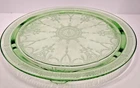 Federal Glass Green Cameo Ballerina Cake Plate Depression Glass 1930s Uranium