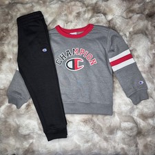 Champion Sweatshirt  Jogger Pants 2 Piece Outfit Set Gray/Black Sz 6 Boys NWT
