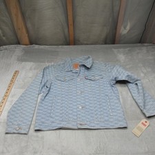 Levis Denim Jacket Kids Medium 10-12 Blue All Over Print Logo Trucker Jean NEW