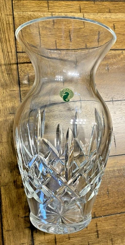 Beautiful Vintage WATERFORD CRYSTAL Lismore 10" Flower Vase with Foil Sticker