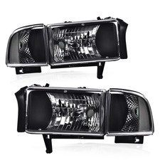 for Dodge Ram 1500 2500 3500 1994 2002 Headlight Black Housing Clear Reflector