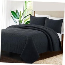Quilt Set Size 106"x96", Black - Summer Thin Soft King Black - Stripe Pattern