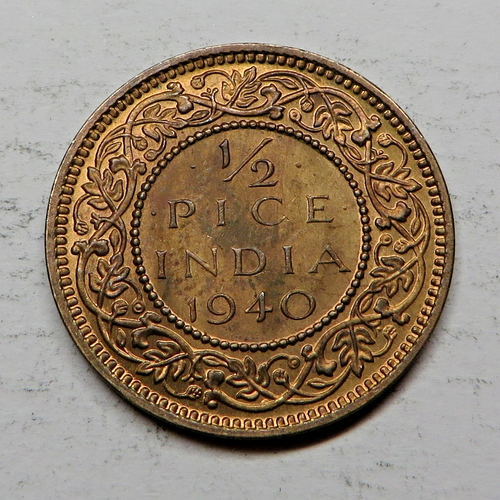 Indien-Britisch 1/2 Stück 1940(c) Bronze KM#528 UNC