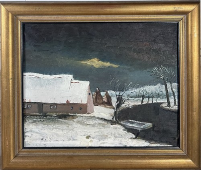 #ad 1930’s Northern European Oil On Canvas Impressionist Winter Scene Framed Signed $175.00