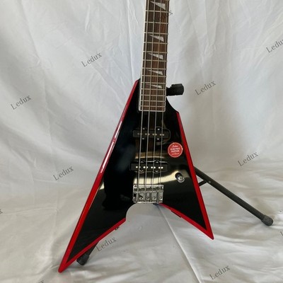 Solid Electric Bass Guitar Black 4 Strings Red Edge S-S Pickups Swallow Tail