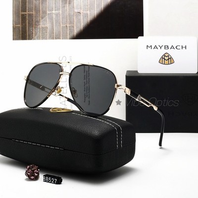 MAYBAC* Polarized Aviator Sunglasses Black Gold Double Bridge Unisex +Case