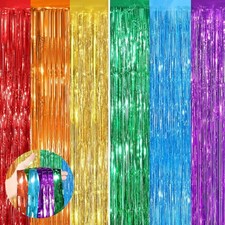 Rainbow Fringe Curtain Party Streamers 4Pack 3.3 x 8.3 Ft Foil Fringe Backdro...