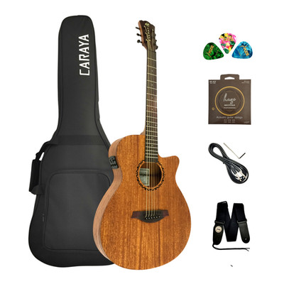 Caraya safair 40-CEQ All-Mahogany Parlor Acoustic Guitar w/EQ + Gig Bag +Strings