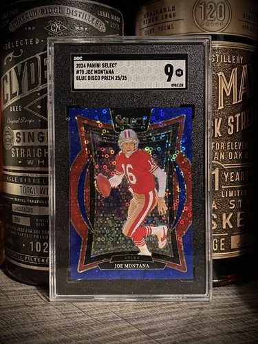 Joe Montana SGC 9 MINT 25/25 BOOKEND 2024 Panini Select Blue Disco Prizm