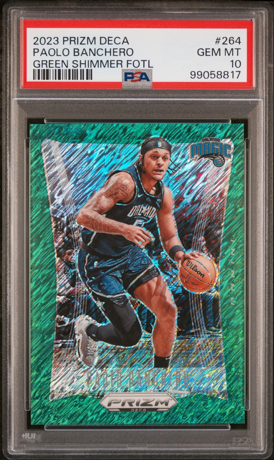 2023 Panini Prizm Deca Green Shimmer Fotl Paolo Banchero #264 /12 PSA 10