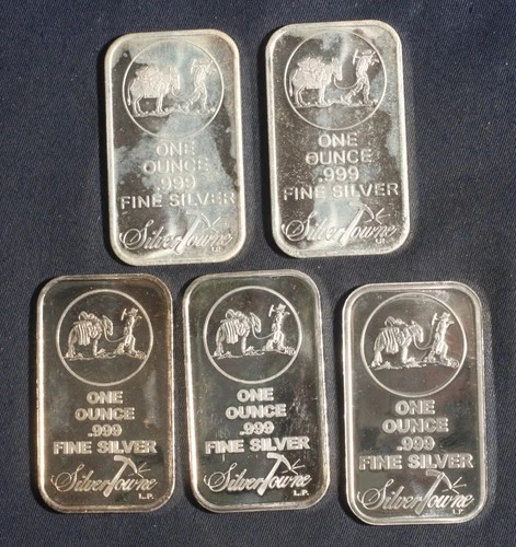 FIVE (5) SILVERTOWNE 1 OZ .999 SILVER BAR ( 5 OZ TOTAL)  LOT 020413