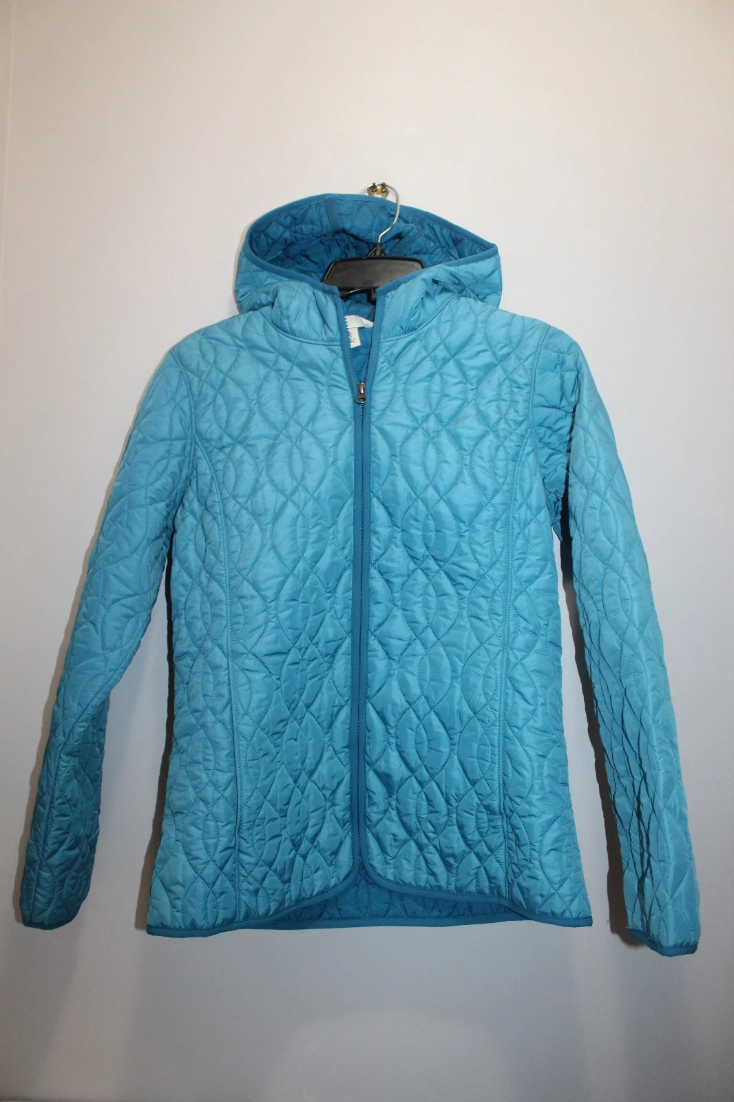 LAND'S END KIDS GIRLS QUILTED JACKET HOODED FULL ZIP TURQUOISE SIZE XL (16)