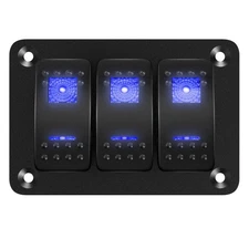 DaierTek Marine Switch Panel Waterproof 12V 3 Gang Rocker Switch Panel Blue L...