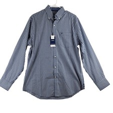 Izod Advantage Performance Long Sleeve Button Down Men's Medium Blue Check NWT