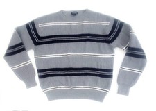 Vintage NAUTICA Mens EXTRA LARGE Grey Navy Striped Sweater Long Sleeve Pullover