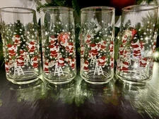 4 Crisa Clearly Santa Claus Snowflakes Drinkware Tumbler 16oz Glassware Vintage
