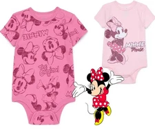 Disney Minnie Mouse Baby Girls size 24 MONTHS Printed Bodysuit, 2-Pack NEW
