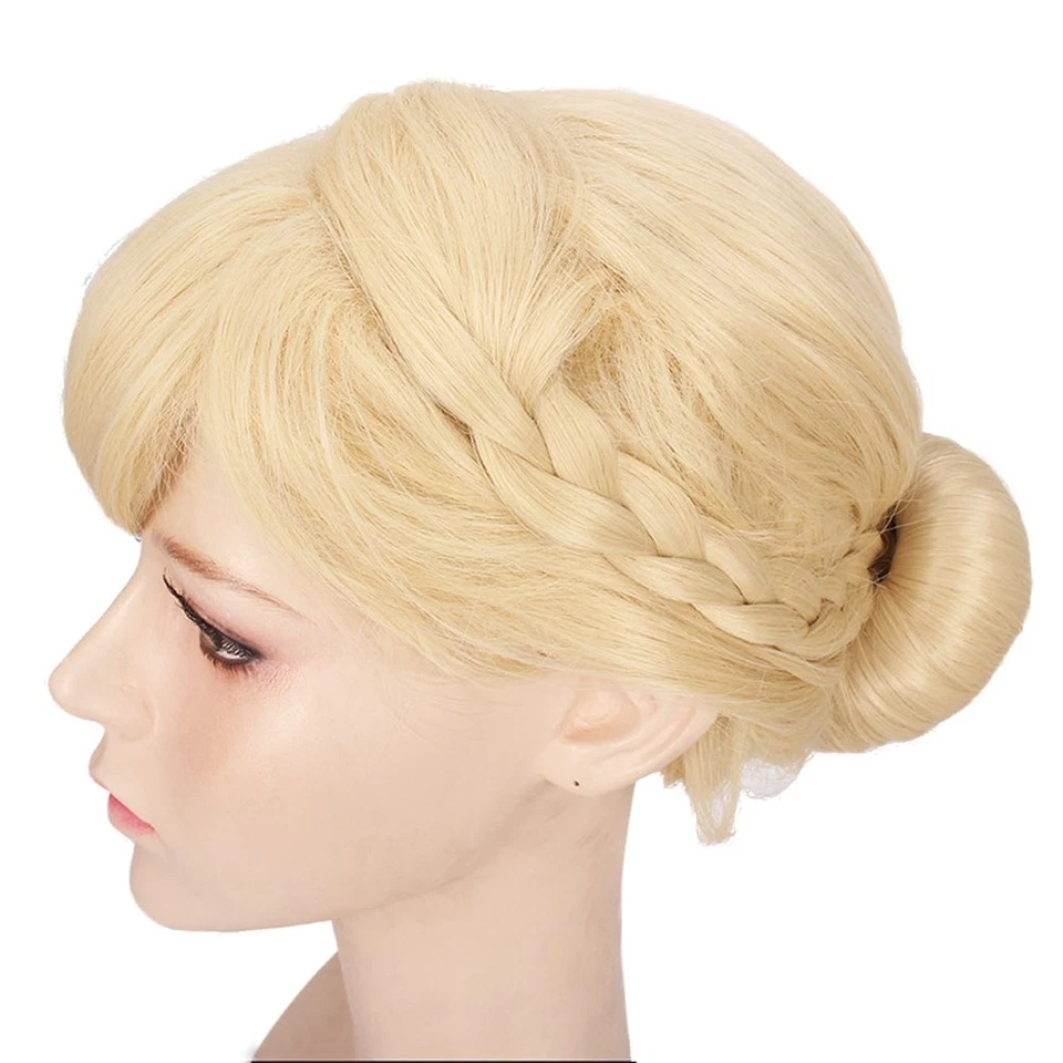 Peluca corta recta rubia cosplay con 1 moño Foto 2 de 4