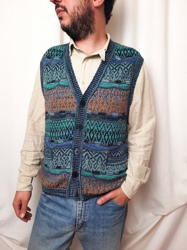 Missoni per Minuzzi rare vintage 70s cotton linen vest cardigan gilet knitwear - Foto 3 di 10