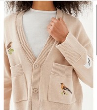 KROST UNISEX Bird Watch Oversized Pocket Boxy Cardigan Sweater XL Taupe $185 UO