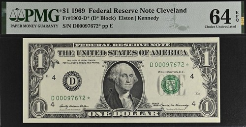 1969 $1 Federal Reserve Note - PMG 64EPQ - 5 Consecutive - Star - Fr 1903-D* - Picture 6 of 11
