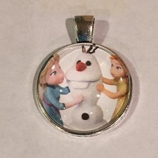 Frozen Elsa Anna Olaf Glass Cabochon Silver Colored Pendant / Necklace Disney